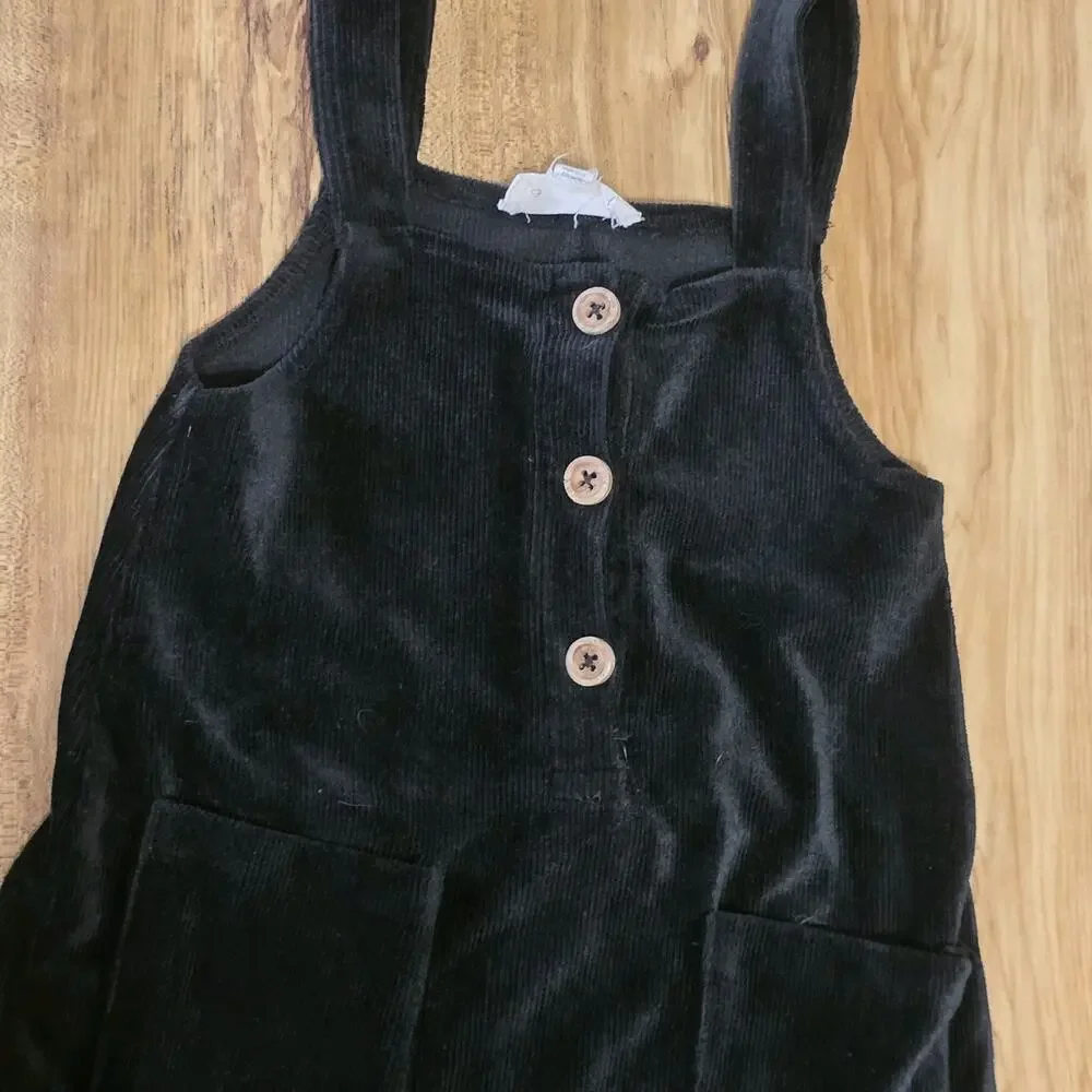 Jessica Simpson Girls Black Corduroy Jumper Dress Size 3T Pockets Button Front